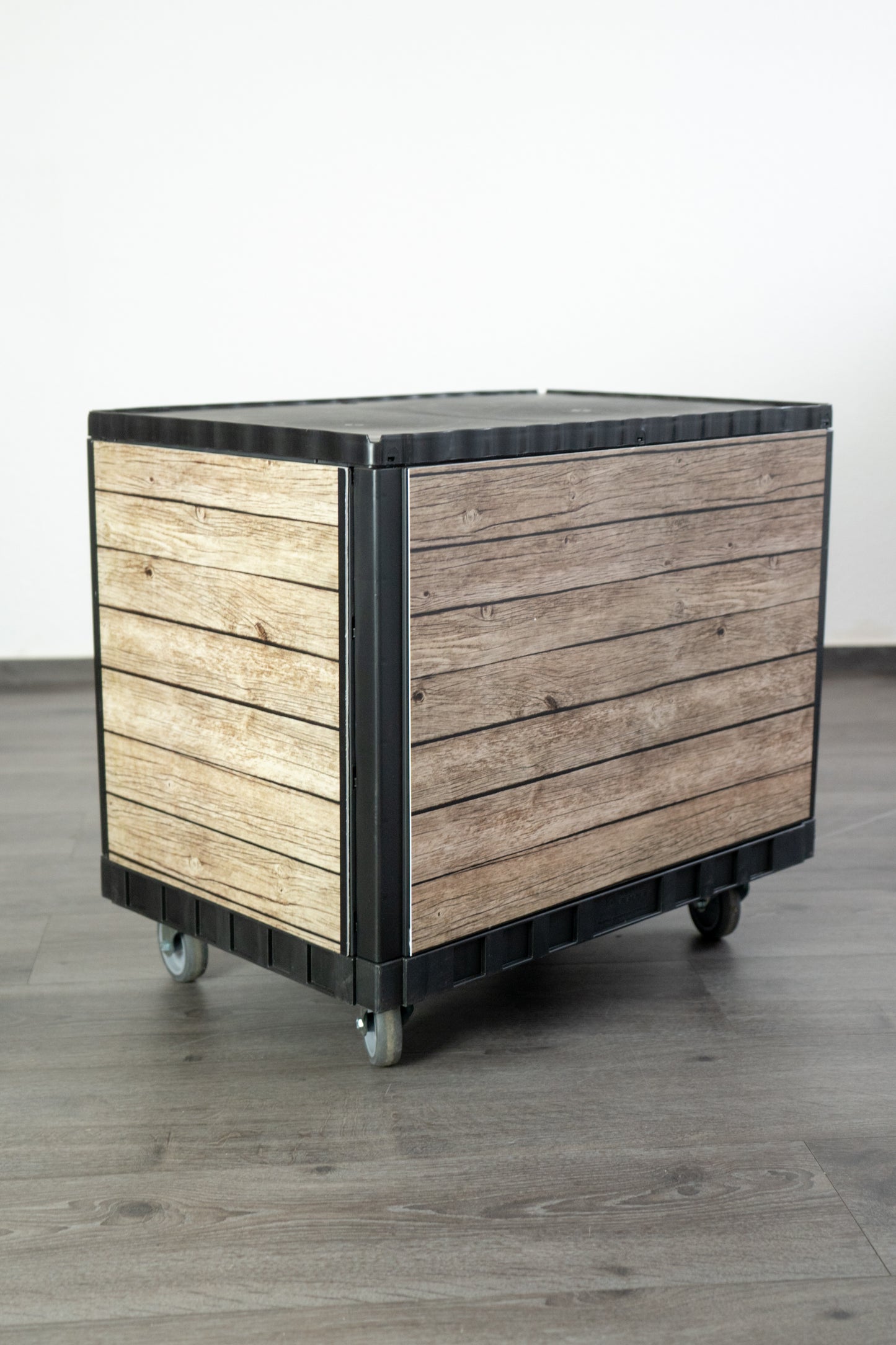 Promotion-Einschieber 55er breit "Holzoptik" / Rückseite mit Klebeetikett