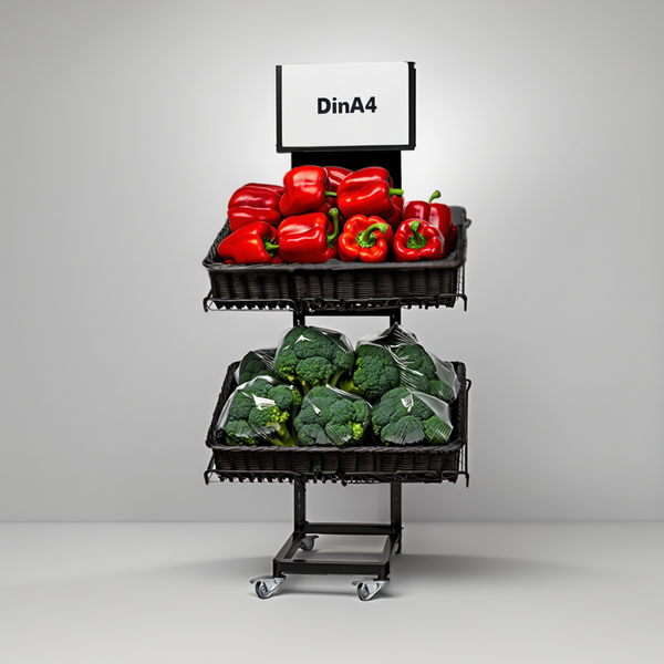 Mobiler Metall Verkaufsständer Variant 2er, Obst und Gemüse mit Rattan Körben