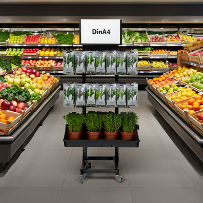 Mobiler Metall Verkaufsständer Variant 3er, Kräuter, Hängeware und Topfware