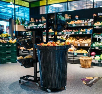 Standkorb Rattan 70 cm hoch auf Rollen, wird kombiniert mit dem Korbaufsatz für Standkorb Rattan 72 cm