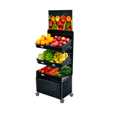 Mobiler Verkaufsständer Concept Obst und Gemüse mit Rattan Körben